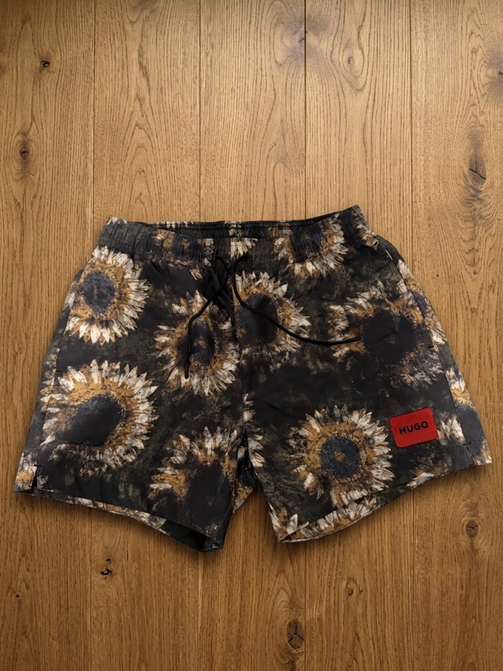 HUGO Men’s Black Floral Sunflower Swim Shorts - Size Small